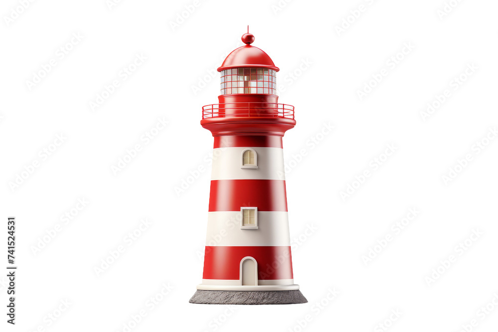 Iconic Striped Lighthouse Isolated on Transparent Background