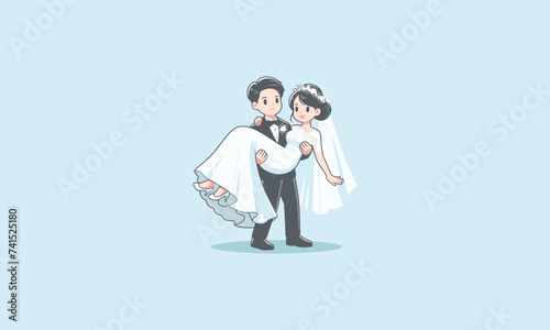 the groom carries the bride vector flat design