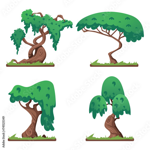 Set of unique trees with various shapes vector illustration, Forest trees set vector illustration,  Various jungle forest tree