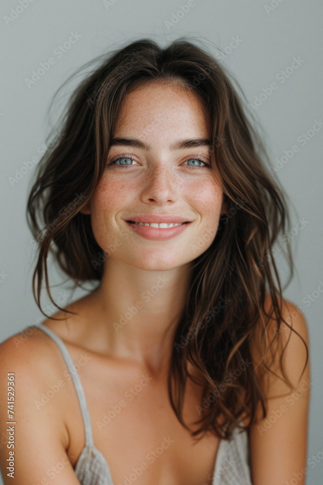 Happy attractive confident young adult or mid aged European woman posing for beauty aesthetic portrait. Beautiful lady smiling on background, attractive female model looking at camera. Close up face . Happy attractive confident young adult or mid aged European woman posing for beauty aesthetic portrait. Beautiful lady smiling on background, attractive female model looking at camera. Close up face .