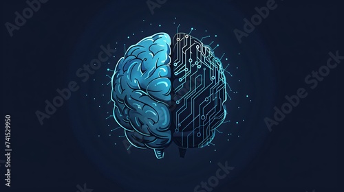 Circuit board brains, Abstract glowing colorful digital brain, AI and technology concept, half digital brain and brain.