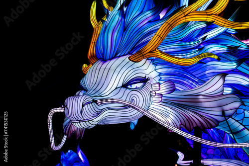 Photography A beautiful Loong or dragon  lantern named Linglong or Soul Dragon,glowing at ni