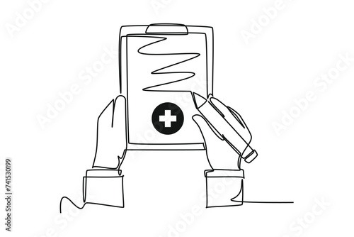 Single one line drawing the doctor wrote a prescription for treatment. physical therapy rehabilitation concept. Continuous line draw design vector