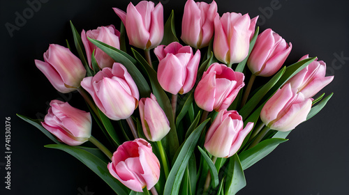 bunch Pink tulips Top view