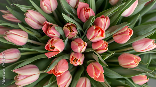 bunch Pink tulips Top view