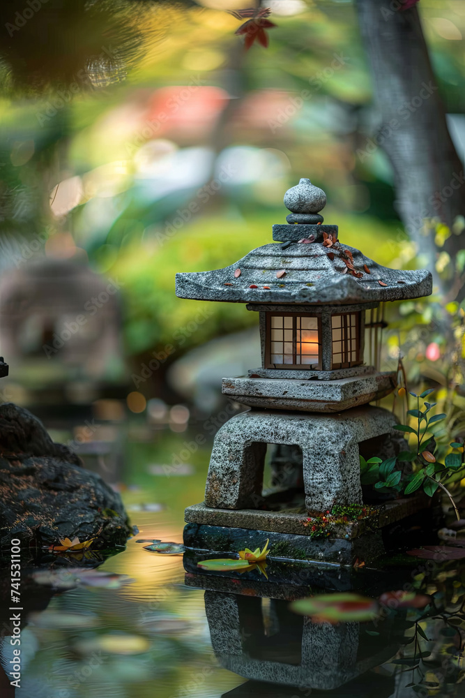 A Japanese shrine in a tranquil japanese garden A Japanese shrine in a tranquil japanese garden
