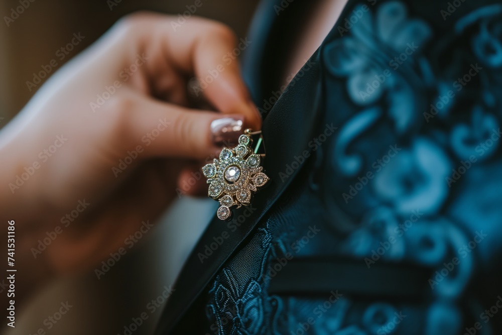 focused on a sparkling award pin being attached to a lapel focused on a sparkling award pin being attached to a lapel