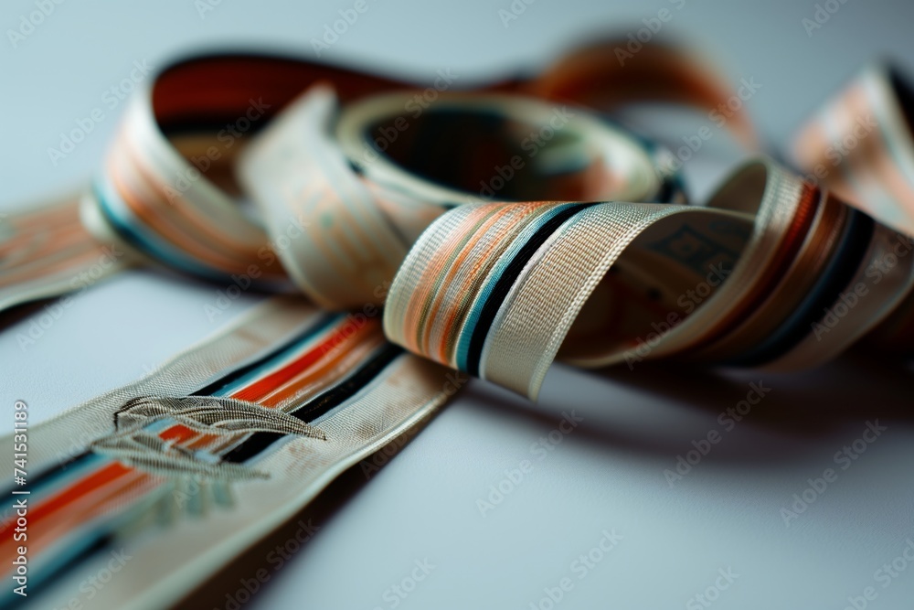 detailed texture of an award ribbon with logo - obrazy, fototapety, plakaty 