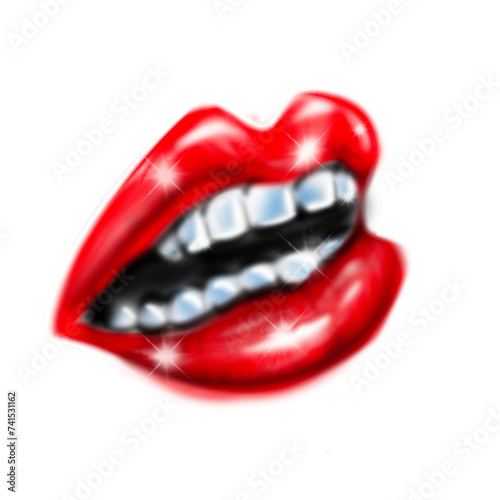 Airbrush red lips mouth hot design airbrush style, suitable for tshirt and apply your lettering name, isolated on white background y2k graffiti