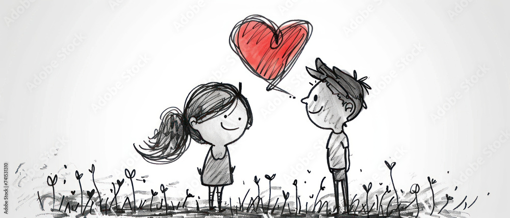 ink drawing of a boy and girl in love ink drawing of a boy and girl in love