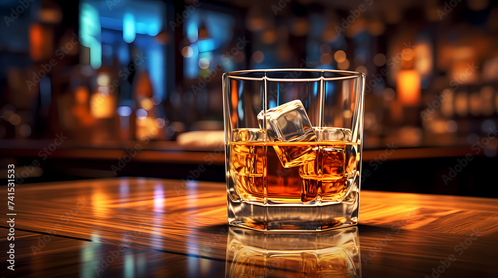 There is a glass of whiskey on the table