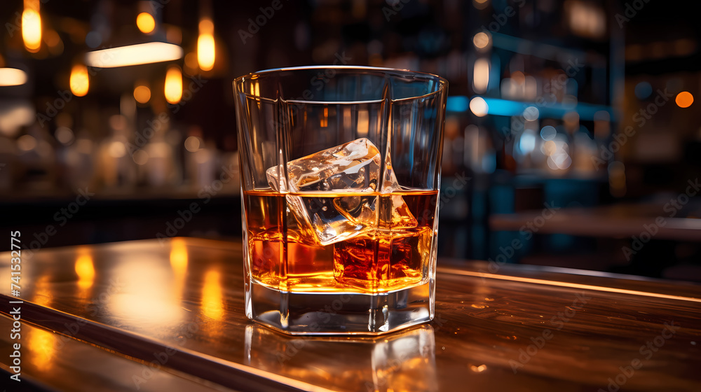 There is a glass of whiskey on the table