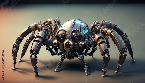 Retrofuturistic illustration of a robotic spider © juanorihuela