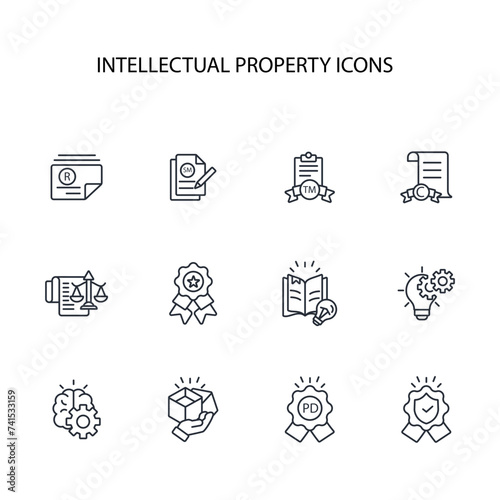 Intellectual property icon set.vector.Editable stroke.linear style sign for use web design,logo.Symbol illustration.