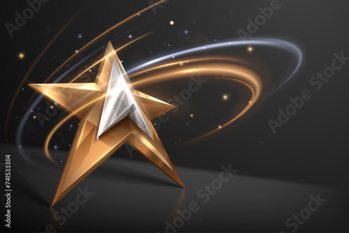 Gold and silver star shape with light effect
