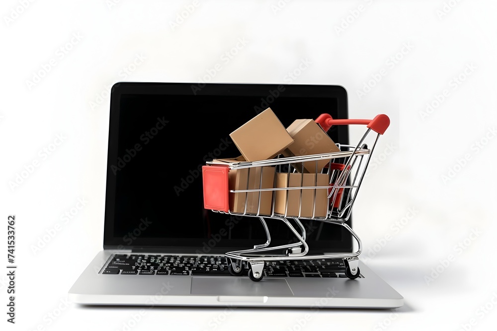 Online Shopping Experience with Shopping Cart on Laptop