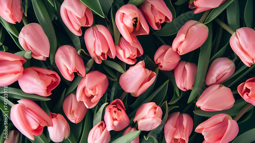 bunch Pink tulips Top view