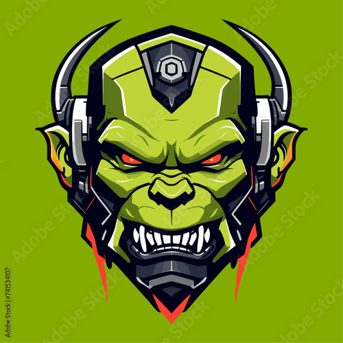 orc robot head vector art mascot design