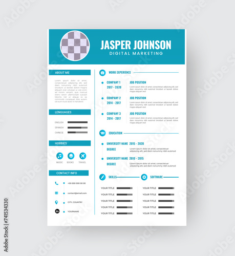Clean modern design template of resume or CV, vector illustration, Professional Resume, CV Template Design,