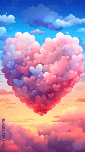 Valentine's day background with heart-shaped clouds. Vector illustration.