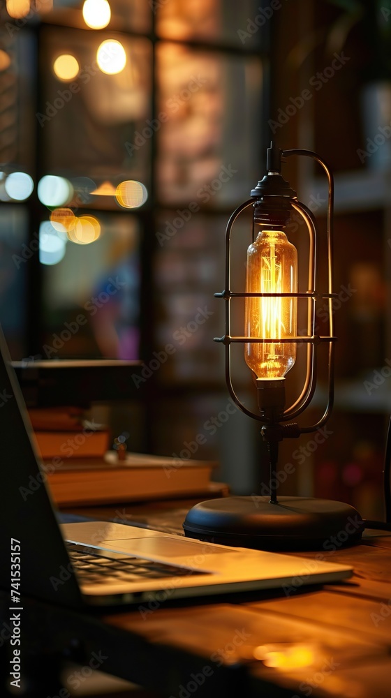 Close up On air lamp illuminates a podcast setup with microphone laptopdialogues on animal husbandry classical antiquity cyber crime