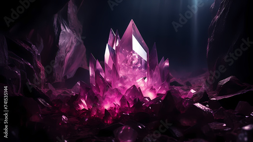 Crystal illustration with copy space, banner, flat lay, top view