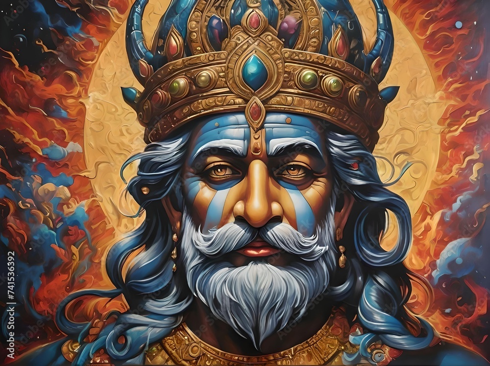 fierce Indian god canvas portrait 