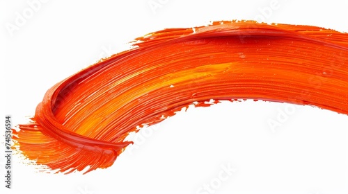 Vibrant orange paint stroke isolated on clean white background for design projects