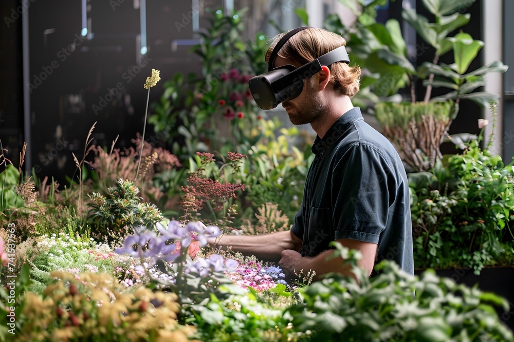 Man Exploring Virtual Reality Garden