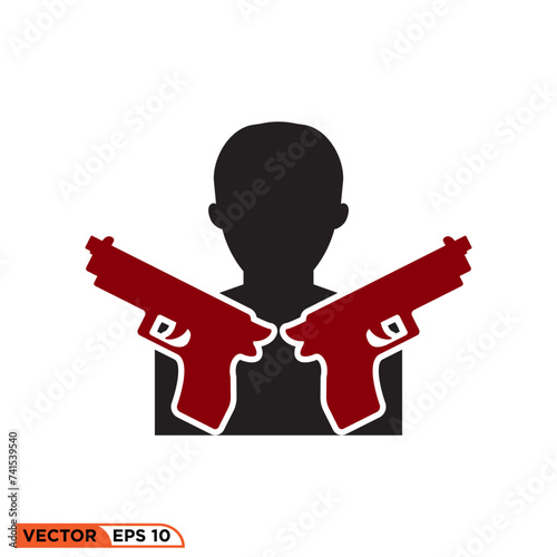 Shooter man icon vector graphic of template, solid style, logo and symbol