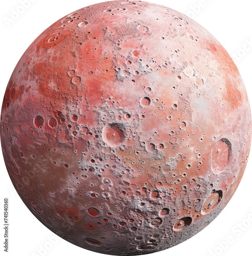 Surreal image of dwarf planet Makemake, red, isolated on transparent background