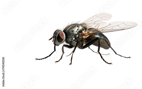 Housefly Perched on Window Sill on white background