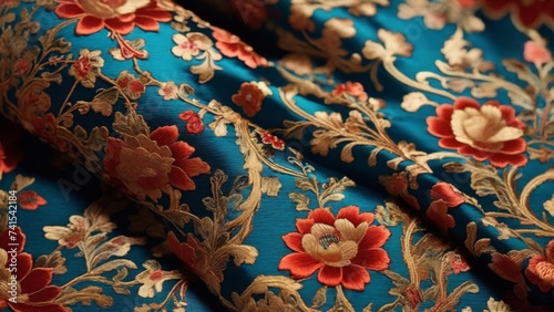 Luxurious brocade texture, paying attention to the fine details and nuances of the intricate patterns