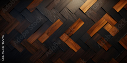 Wood marquetry wall parquet, abstract pattern background photo