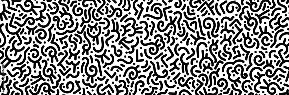 Arrière-plan abstrait de lignes et formes géométriques noires - Design moderne décoratif - Bannière conceptuelle vectorielle - Papier-peint original, illustrations minimalistes - Arrondis