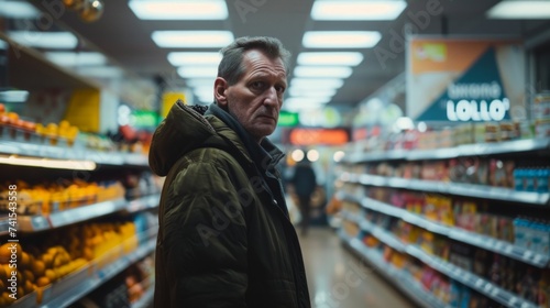 Wallpaper Mural Middle age of Eastern Europe man buying food in grocery store. Torontodigital.ca