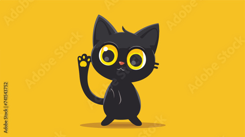 Cat standing. Waving hand paw. Funny head face ic