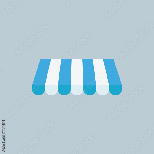 Shop sunshade isolated on different color background. Realistic striped cafe awning. Outdoor market tent. Roof canopy. Summer street store. Vector illustration. Eps file 486.