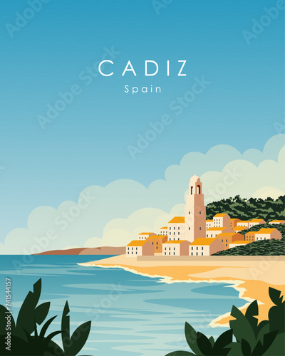 Cadiz Spain travel poster, vertical banner, postcard photo