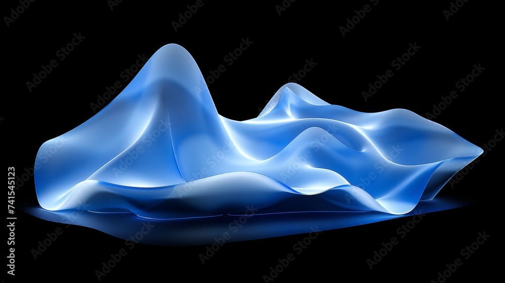 Abstract Blue Glowing Waves on Black Background, Concept of Flow, Flexibility, and Modern Art Design