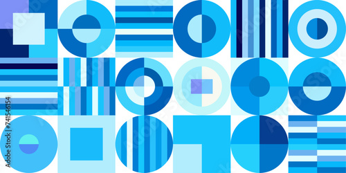 レトロなスタイルの幾何学的な要素を持つ青色の背景素材