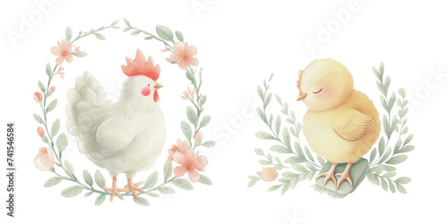 cute chicken soft watercolour vector illustration