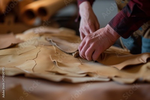 person inspecting leather quality