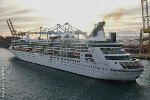 Fototapeta Naklejka Na Ścianę i Meble -  Royal cruiseship cruise ship liner Enchantment departure from port of Barcelona, Spain for Mediterranean cruising