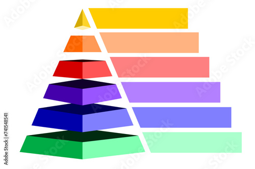 Infographic hierarchical vector of multicolor divided and cut and space for text, Pyramid shape graphic made of siv layers for presenting business ideas or disparity and statistical