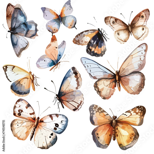 Collection watercolor of flying butterflies. isol © Quintessa