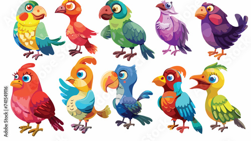 Colorful birds set vector illustration isolated o