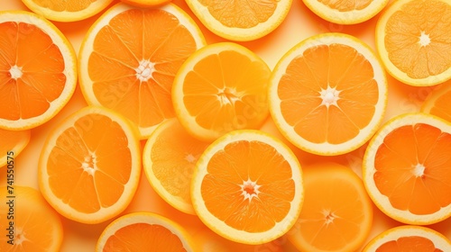Fresh orange fruits with leaves as a background  top view. Healthy food