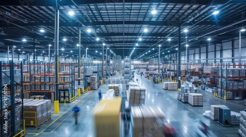 The bustling distribution warehouse hummed with the organized chaos of freight transportation, as diligent warehouse workers scurried about fulfilling orders.
