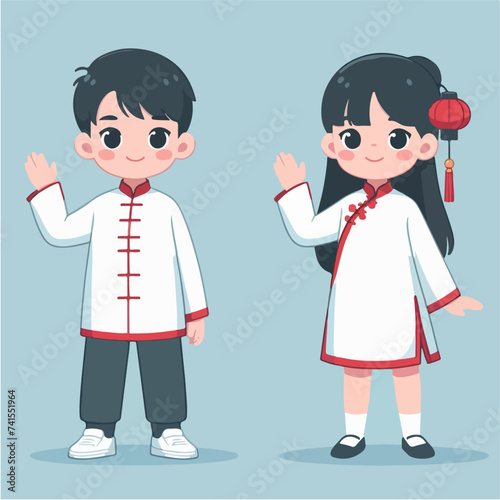 young Chinese couple waving hand